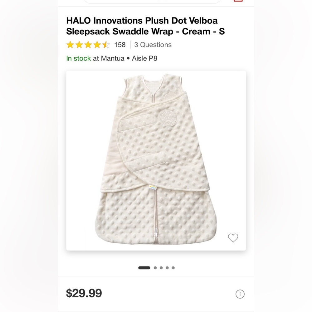 HALO Innovations Plush Dot Velboa
Sleepsack Swaddle Wrap - Cream - S